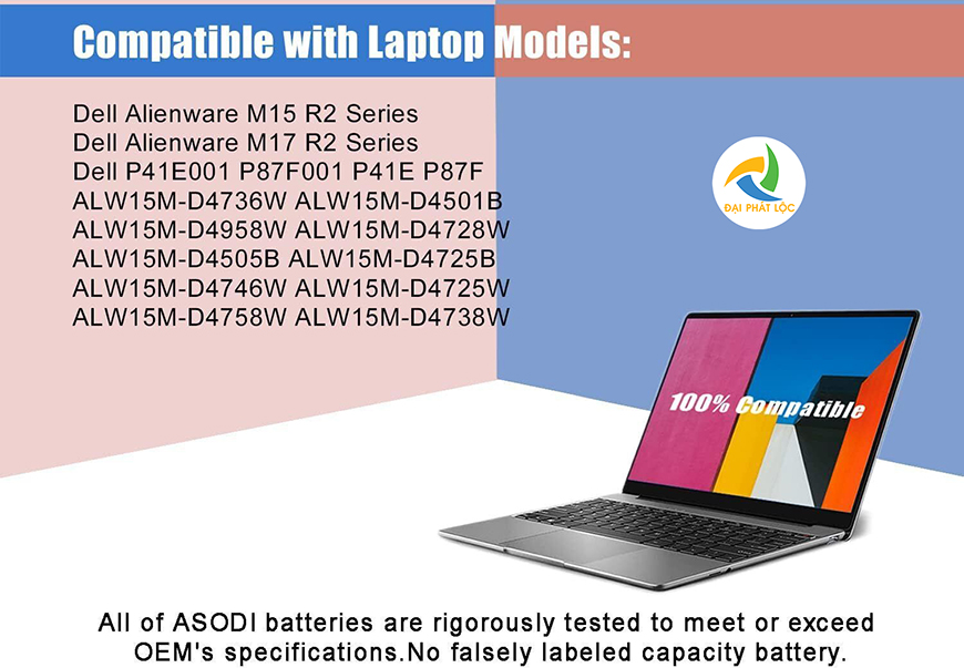 Pin Battery Laptop Dell Alienware M15 R2 P87F M17 R2 76Wh Y9M6F ZIN
