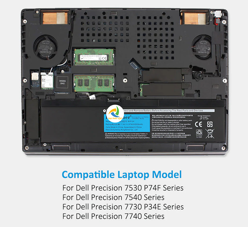 Pin Laptop Dell Precision 7530 7540 7730 7740 97WH NYFJH Chính hãng