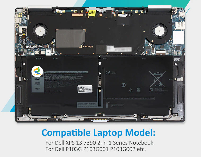 Pin Laptop Dell XPS 13 7390 9310 Tablet 2 In 1 52TWH 51Wh Chính hãng