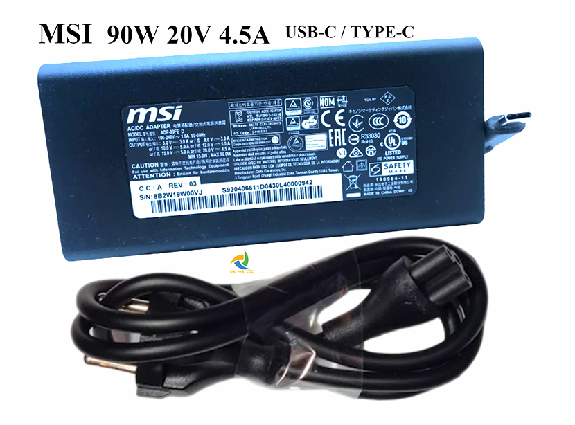 Sạc Adapter Laptop MSI 20V 4.5A Công suất 90W Type-C Chính hãng